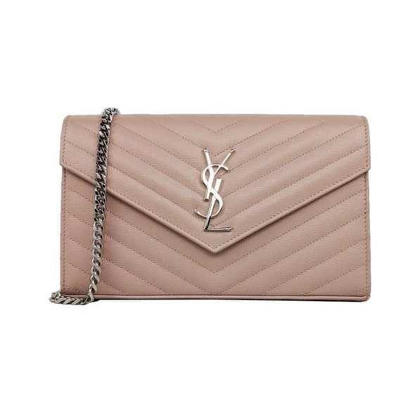 Saint Laurent Handbags - SOLDSaint Laurent Large Beige Pink Wallet on Chain